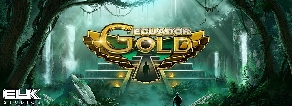 Ecuador Gold Slot Logo von Elk Studios vor einem Tempel im Dschungel